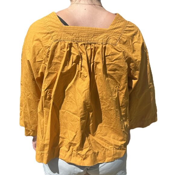 MADEWELL - Mustard Yellow Square Neck Peasant Top - Size L - Picture 3 of 9
